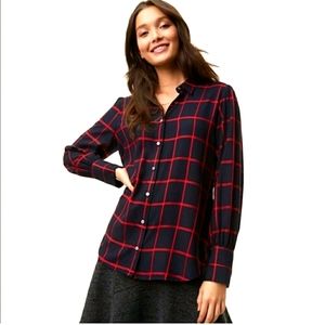 LOFT Navy Blue and Red Plaid blouse Size Med